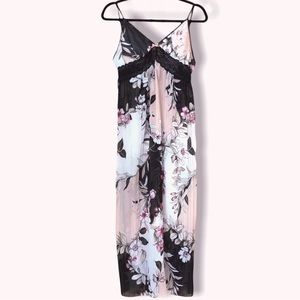 Linea Donatella Chemise Long Nightgown Sheer Floral Black Lace Size Medium